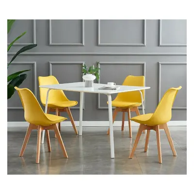 (Yellow, 4) MCC Dining Chairs with Wooden Legs Soft Cushion Pad Stylish DELUXE Retro EVA