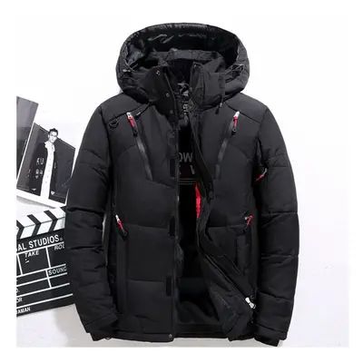 (Black, XL) Men's warm duck down jacket ski jacket hooded down coat