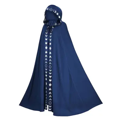 (Blue, Small) Unisex Gothic Mysterious Renaissance Wizard Witch Hooded Cloak Halloween Cosplay C