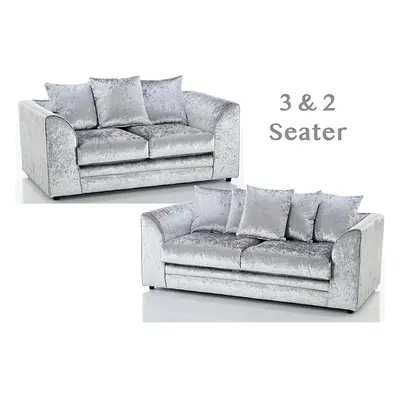 (Silver, + seater) Leo Crushed Velvet & Seater Sofa Set