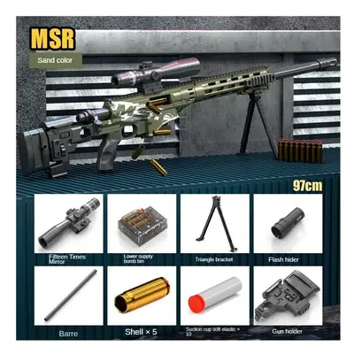 ( Sand color) Kids MSR Sniper Rifle Toys Blasters Gun Pistol Foam Pellet Shell Ejecting Gun