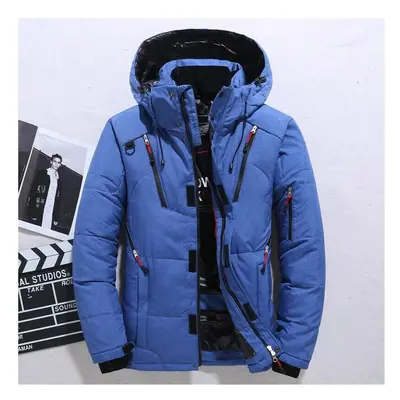 (Blue, 3XL) Men's warm duck down jacket ski jacket hooded down coat