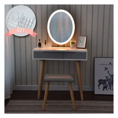 (Oval 1) Vanity Table Set LED Mirror Makeup Dressing Table