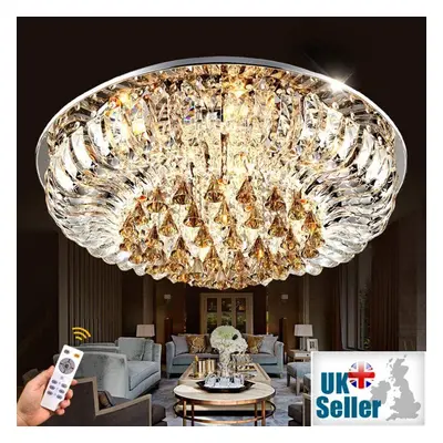 (Champagne, 65cm) Geniune K9 Crystal LED Round Flush Ceiling Light Chandelier Colours + Bluetoot