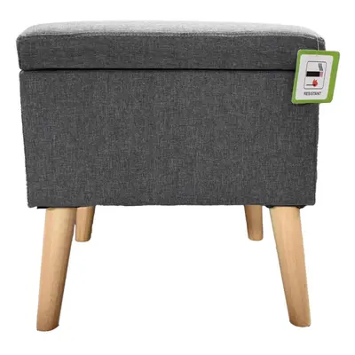 FWStyle Harper Ottoman Square Stool Grey Linen Fabric