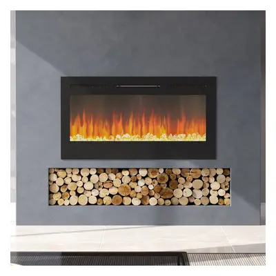 (40 Inch Mirrored) Electric Fireplace Colors Wall Inset Into Fire