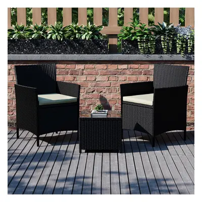 (Black) Bali Seat Garden Set Chairs Glass Table Rattan