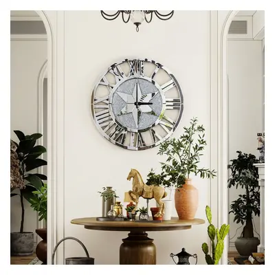 24Inch Large Roman Numeral Wall Clock Sparkly Crushed Diamond Clock