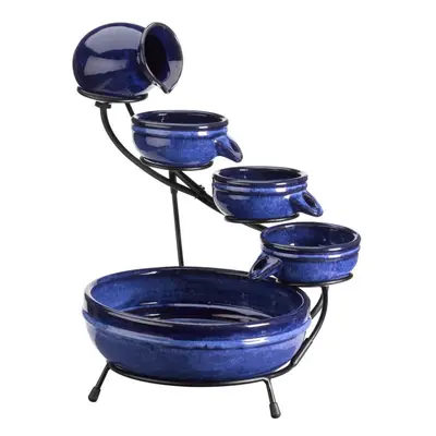 Blue Solar Ceramic Waterfall Cascade Water Feature Garden Decoration