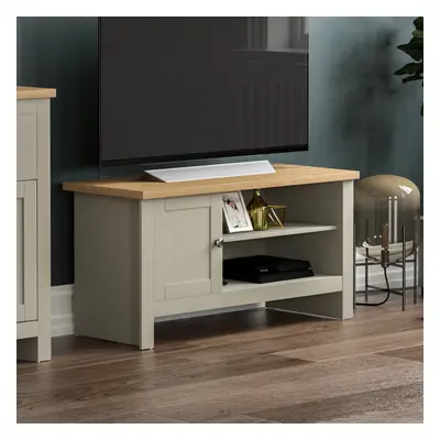 (Grey & Oak) Arlington Door TV Unit Stand Cabinet Oak Top