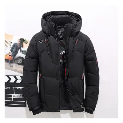 (Black, M) Men Winter Warm Duck Down Jacket Ski Jacket Snow Thick Hooded Puffer Coat Parka+