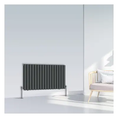 (600x1003mm Double, Anthracite) NRG Oval Column Designer Radiator Horizontal Vertical Central He