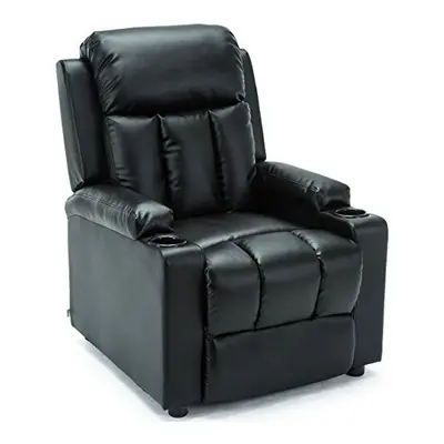 (Black) Studio Recliner W Drink Holders Armchair Sofa Bonded Leather Chair Reclining Cinema