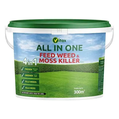 Vitax All in Feed Weed & Moss Killer Garden Grass Thicker Greener Tub 300m2