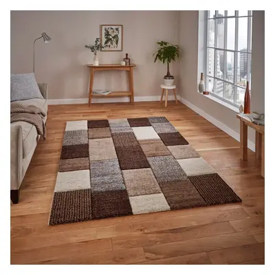 (160x220cm) Brooklyn Modern Rugs in Square Patchwork Beige and Grey Thick Soft Mats