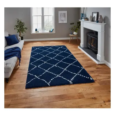 (160x230cm) Modern Royal Nomadic Rugs in Navy Blue Shaggy Thick Soft Carpets