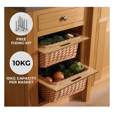 (600mm, Baskets) Pull Out Wicker Baskets Kitchen Storage Larder Base Unit Beech Runners