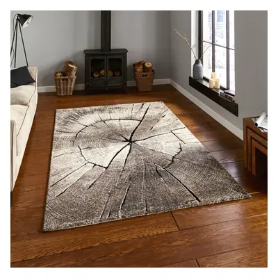 (160x220cm) Woodland Rugs in Beige Grey Printed Powerloomed Mats