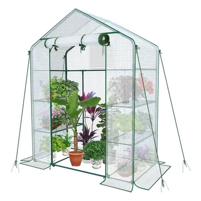 VOUNOT Walk In Greenhouse with Shelves, Roll up Zip Panel Door Garden Plastic Polytunnels Grow H