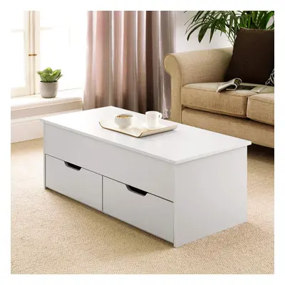 (White) Wooden Lift Up Top Coffee Table with Large Drawers