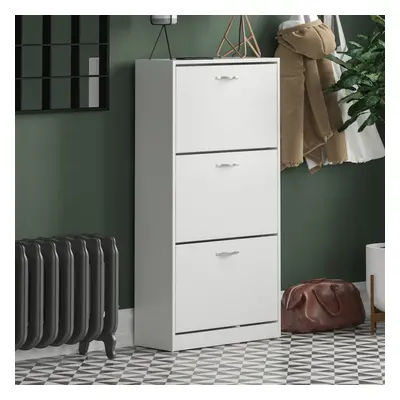 (White) Drawer Shoe Cabinet Pull Out Hallway Storage