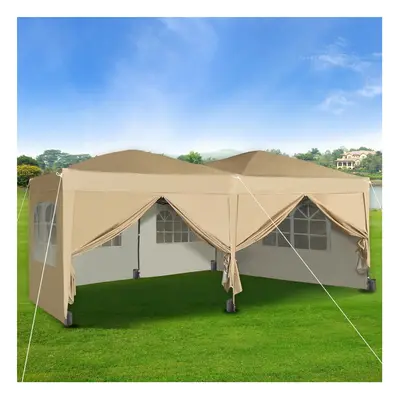 (Beige) MCC Pop-up Gazebo 3m x 6m with Sides Wind Bars & Weight Bags Water Proof Canopy