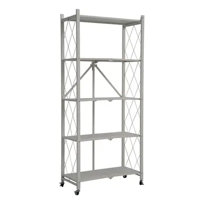 (White) Tier Metal Folding Storage Shelf with Wheels