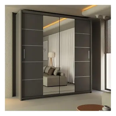 (Grey, 180cm) Winnipeg Double Door Sliding Mirror Wardrobe