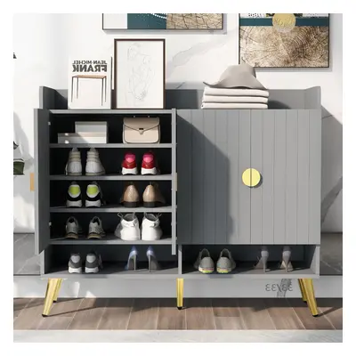 (Grey) Wooden Modern Slim Door Tier Shoe Cabinet Tidy Organizer Hallway Furniture Console