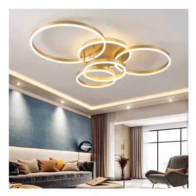 (5 Head - Dimmable) LED Ceiling Light Gold Ring Aluminum Fixture Chandelier Lights