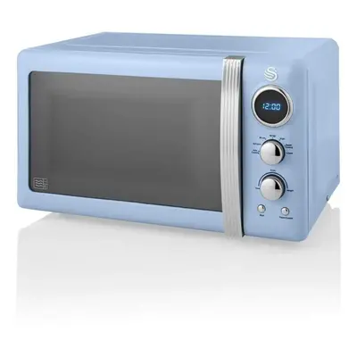 (Blue) Swan Retro Digital LED 20L Microwave 800W Freestanding Countertop Five Power Levels