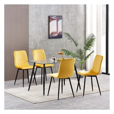 (4, Yellow) Set of 1/2/4 Designer Velvet Fabric Dining Chairs Metal Legs Lexi Chairs