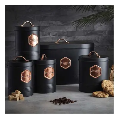 Kitchen Storage Canister Jar Storage Set Bread Bin Sugar Tea Coffee Black