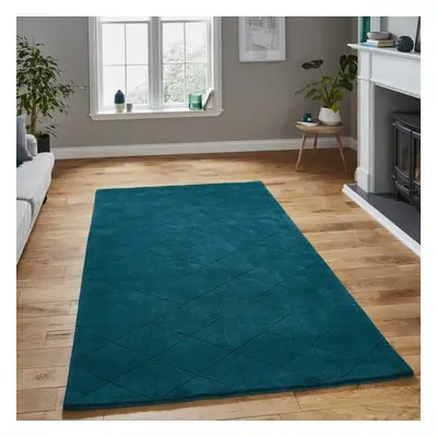 (120x170cm) Modern Kasbah KB2025 Geometric Wool Rugs in Jewel Green Soft Hand Made Mats