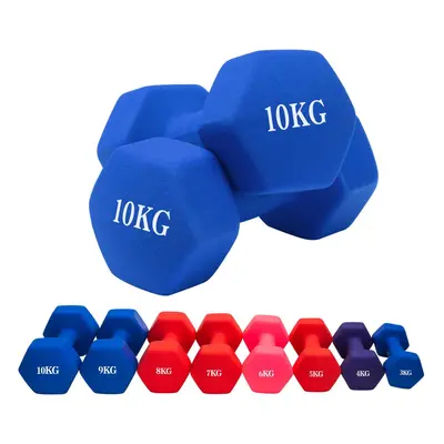 (Blue, x 10KG) Hampton&Stewart Neoprene Dumbbells Weights Gym