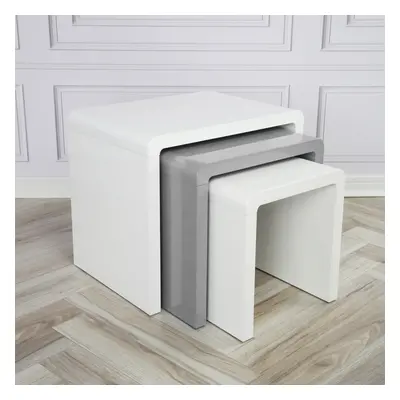 (White & Grey) Charles Jacobs Gloss Coffee | Side | End Nest of Tables - Set of