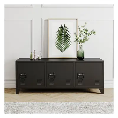 (Black) Steel Storage Cabinet TV Stand Cupboard with Doors