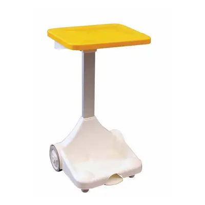 (Yellow Lid) Plastic Sack Holder Semi Mobile Pedal Operated Free Standing White Base Bin