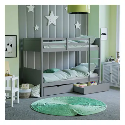 (Grey) Gemini Bunk Bed with Drawers Storage Set Pine Wood