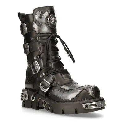 (46) New Rock 107-S2 Black/Silver Gothic Leather Boots