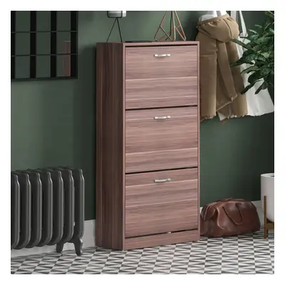 (Walnut) Drawer Shoe Cabinet Pull Out Hallway Storage