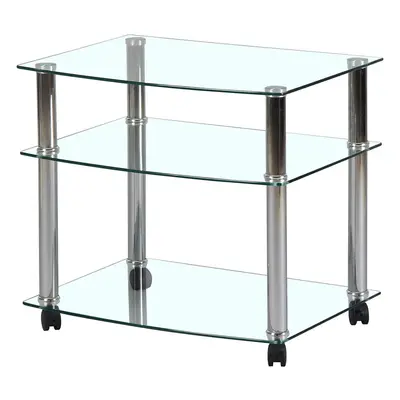 (Clear) Charles Jacobs Glass Trolley Stand For TV Television Hifi Stereo Portable Wheels