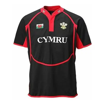 (Black, M) NEW MEN'S 'NEW COOLDRY' WALES WELSH FEATHERS/DRAGON COLLARED RUGBY T SHIRT