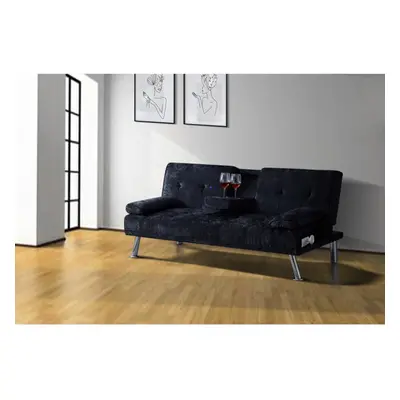 (Black) Bluetooth Cinema Sofa Bed with Drink Cup Holder Table Crush Velvet Colours