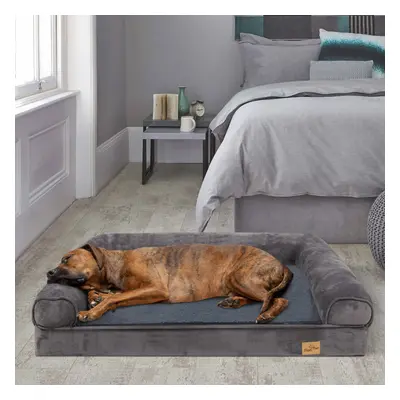 (XL(120x90cm) Grey Removable Cover) Traditional Large Dog Bed Pet Cuddler Couch Lounger