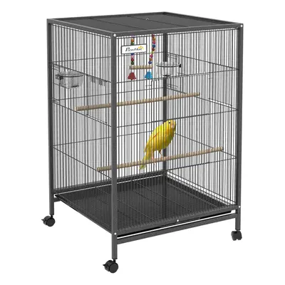 PawHut Bird Cage with Rolling Stand for Small Birds - Grey