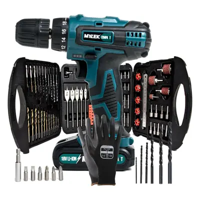 (Green) Mylek 18V Cordless Drill & 131-Piece Accessory Set