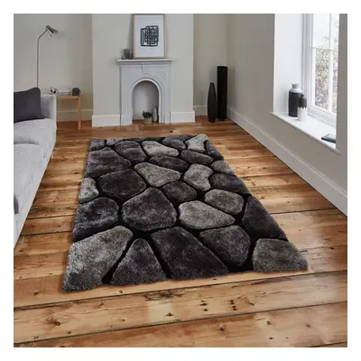 (120x170cm) Noble House Rugs NH in Black Grey Textured 3D Effect Hand Carved Mats