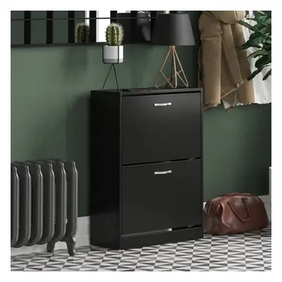 (Black) Drawer Shoe Cabinet Pull Out Hallway Storage