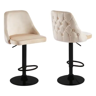 (Set of stools, Cream+Black Base) 1/2x Breakfast Velvet Bar Stools Swivel Gas Lift Rest Chair Ki